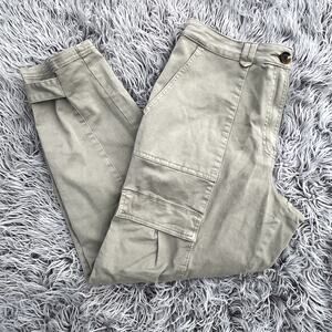 H&M Cotton Twill Tapered Button Ankle Crop Cargo Pants Womens 14 Light Olive